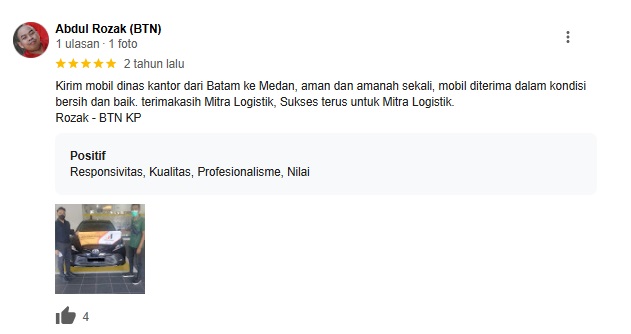 testimoni kirim mobil batam medan