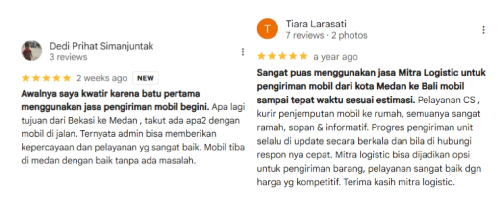 testimoni jasa kirim mobil medan bontang mitralogistics